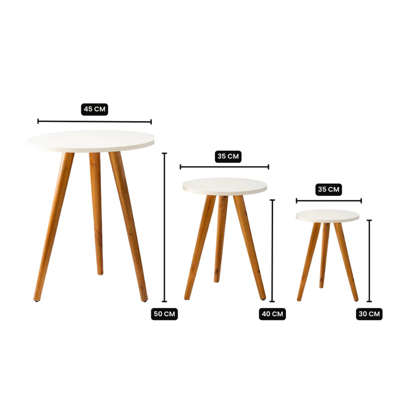 Kit Trio Jogo de Mesinhas Lateral Redondas Sala Pé Palito Retro