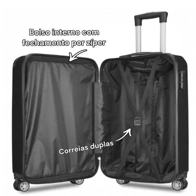 Mala De Bordo Linha Premium 10KG, Zíper Dupla,Rodinha Dupla 360°,Cadeado Embutido,Material Leve ABS