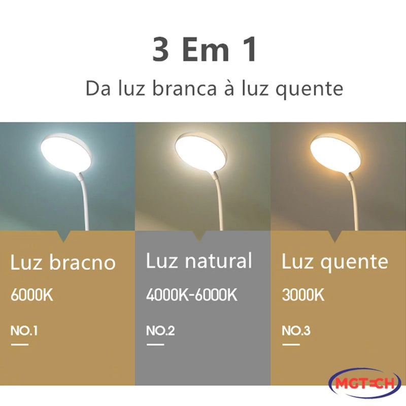 Luminária Abajur de Mesa LED Luz Recarregável Touch Haste Flexível Lâmpada De Estudo Sem Fio BigTech