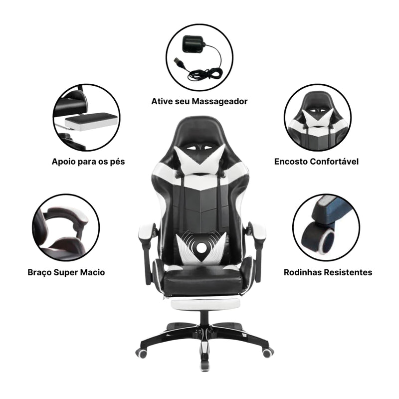 Cadeira Gamer acompanha brinde massageador Ergonômica Com Apoio Pés home office