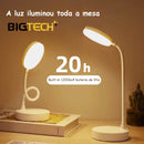 Luminária Abajur de Mesa LED Luz Recarregável Touch Haste Flexível Lâmpada De Estudo Sem Fio BigTech