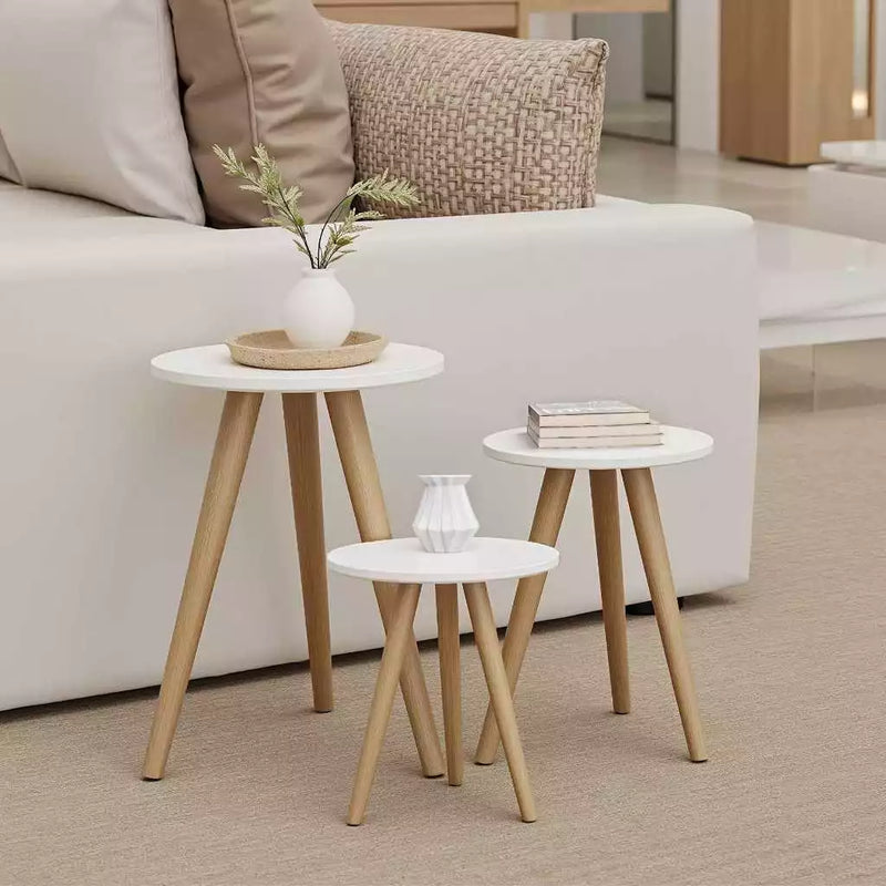 Kit Trio Jogo de Mesinhas Lateral Redondas Sala Pé Palito Retro