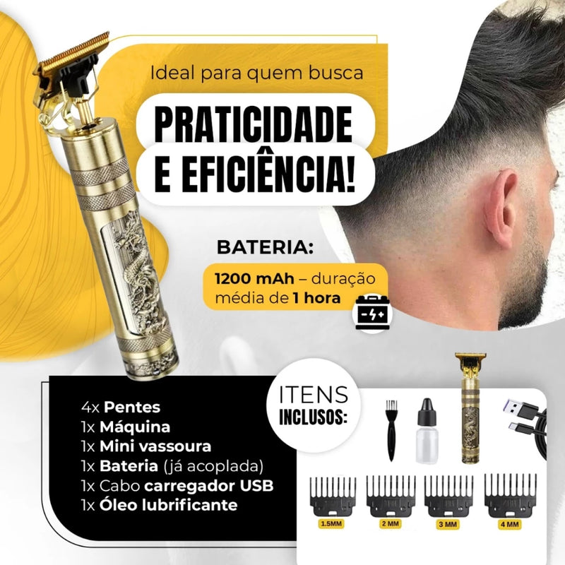 Kit 2  Máquina de Cortar Cabelo Barbeiro Dragão Profissional Elétrica Bateria Recarregável