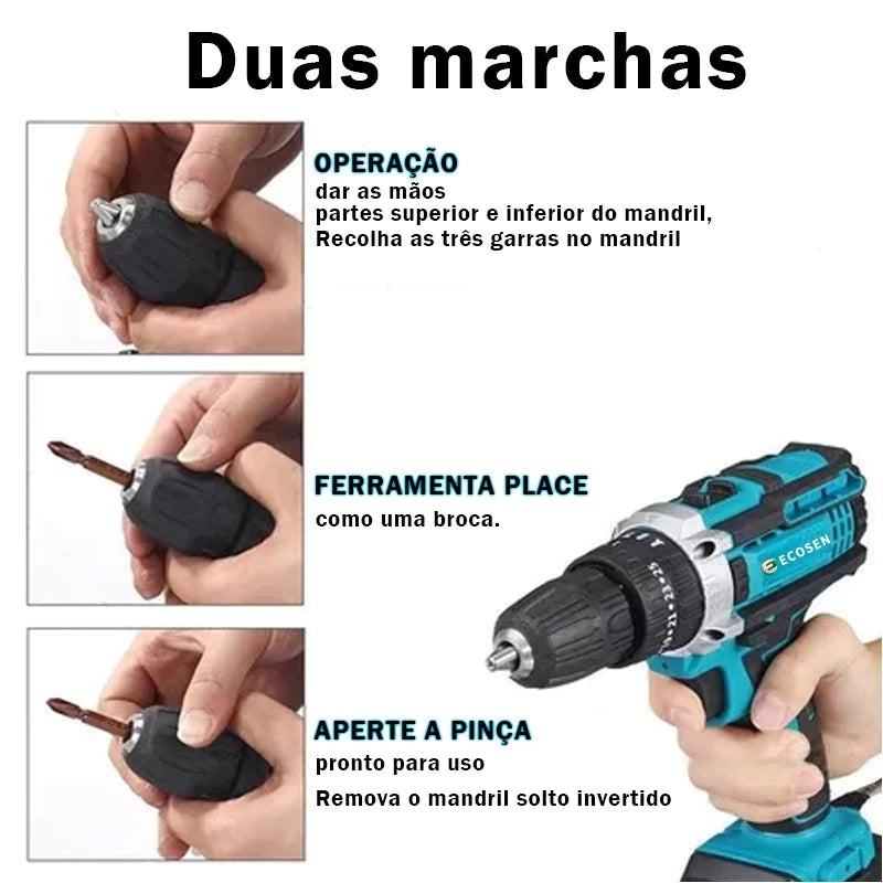 Furadeira Parafusadeira 3/8" bateria 21V com maleta e acessórios/ECOSEN Furadeira elétrica premium