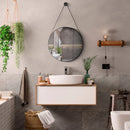 Espelho Adnet Redondo De Parede Decorativo 50cm Com Costura Alça Sala Quarto Banheiro