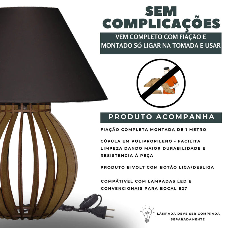 Kit Abajur Luminária De Mdf Para Mesa/Quarto Luminária Mesa