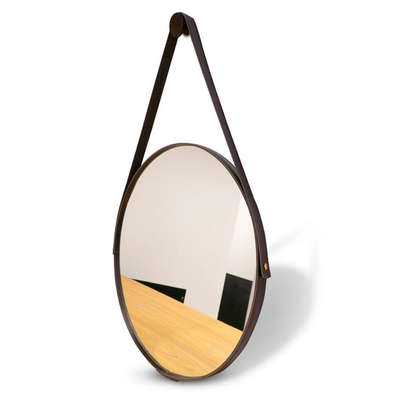 Espelho Adnet Redondo De Parede Decorativo 50cm Com Costura Alça Sala Quarto Banheiro