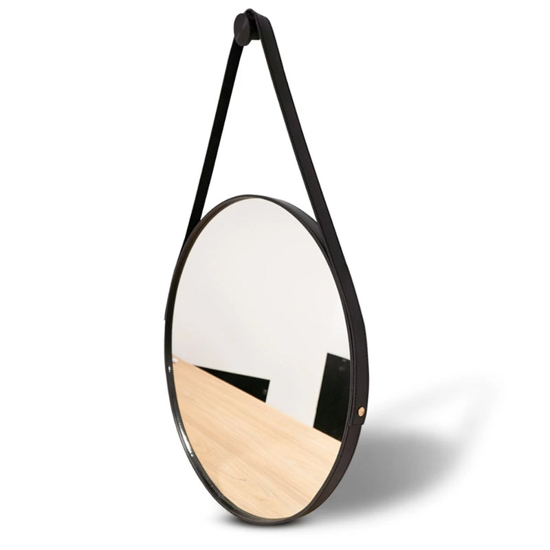 Espelho Adnet Redondo De Parede Decorativo 50cm Com Costura Alça Sala Quarto Banheiro
