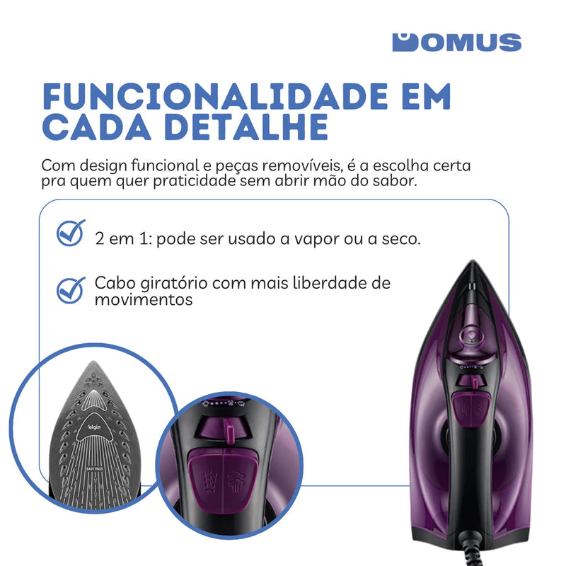 Ferro De Passar Roupas Easy Pass A Vapor Spray 5 Temperaturas Elgin