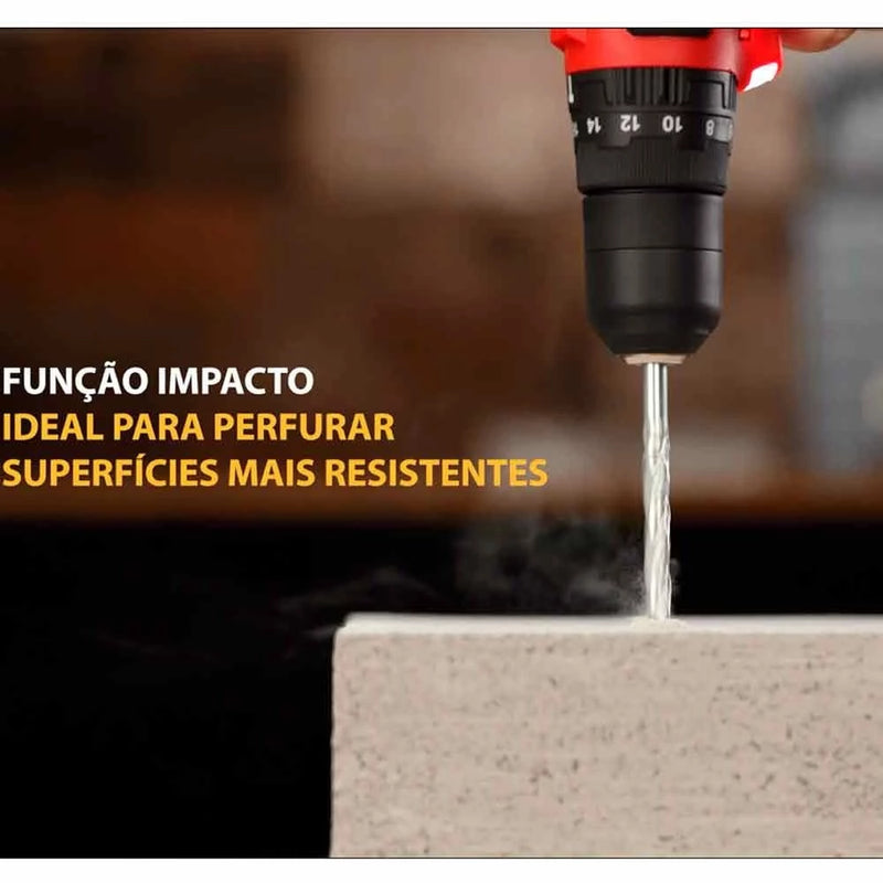 Furadeira Parafusadeira de impacto 3/8" a bateria 12V com maleta e acessórios - PI-10MA - Mondial