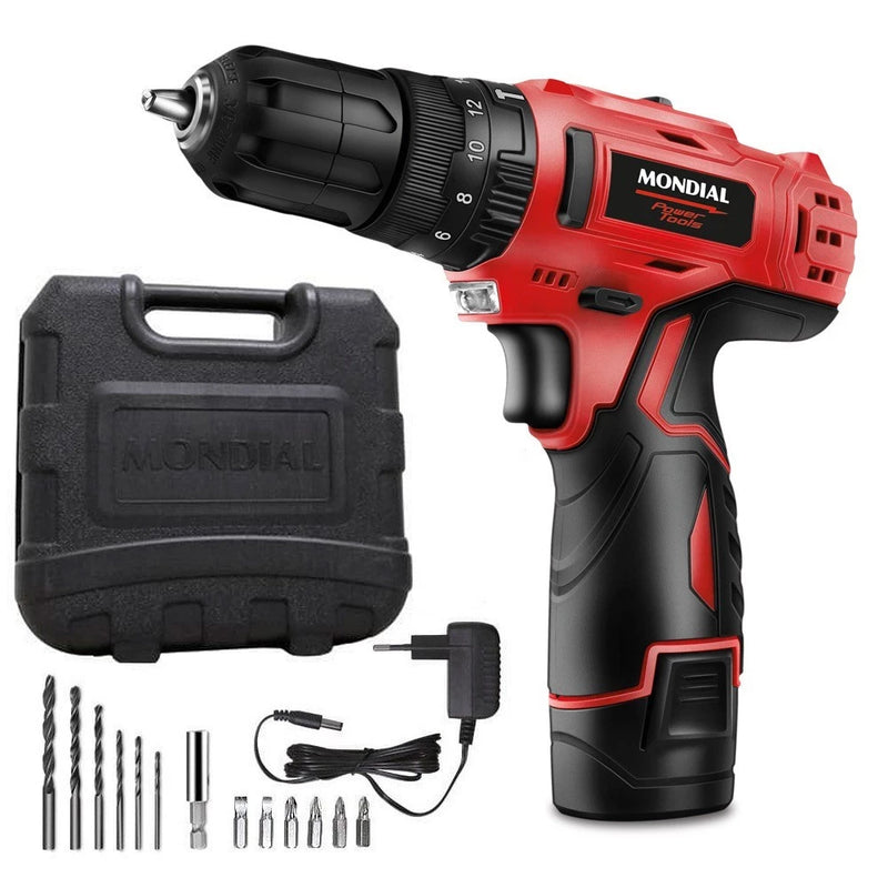 Furadeira Parafusadeira de impacto 3/8" a bateria 12V com maleta e acessórios - PI-10MA - Mondial